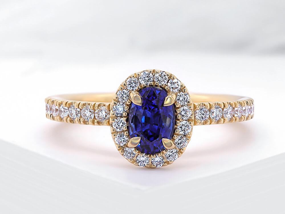 Diamond and Sapphire Oval Halo Ring - Ian Sharp Jewellery