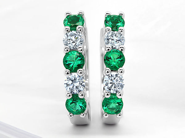 Diamond and Emerald Huggie Earrings - Ian Sharp Jewellery