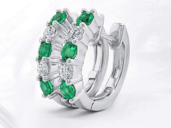 Diamond and Emerald Huggie Earrings - Ian Sharp Jewellery