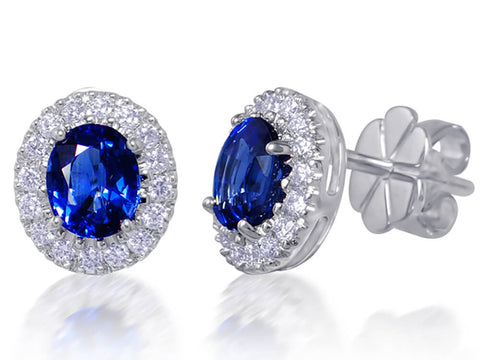 Diamond and Sapphire Oval Shaped Stud Earrings - Ian Sharp Fine Jewellery