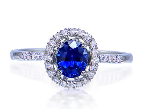 Diamond and Sapphire Oval Halo Ring - Ian Sharp Jewellery
