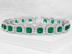 Flattering Emerald & Diamond Dress Tennis Bracelet - Ian Sharp Fine Jewellery