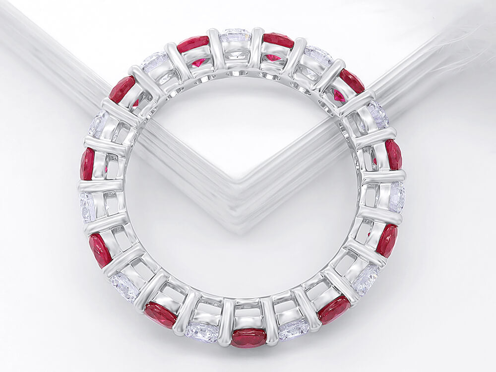Four Claw Diamond and Ruby Eternity Ring - Ian Sharp Jewellery