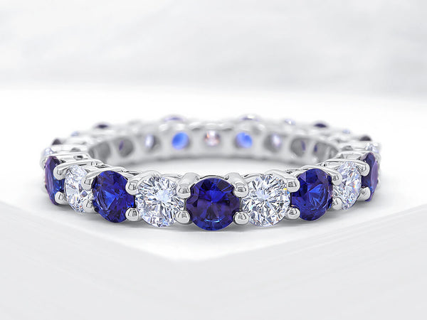 Four Claw Diamond and Sapphire Eternity Ring - Ian Sharp Jewellery