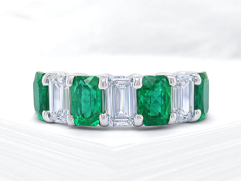 Octagon Diamond and Emerald Platinum Eternity Ring - Ian Sharp Jewellery
