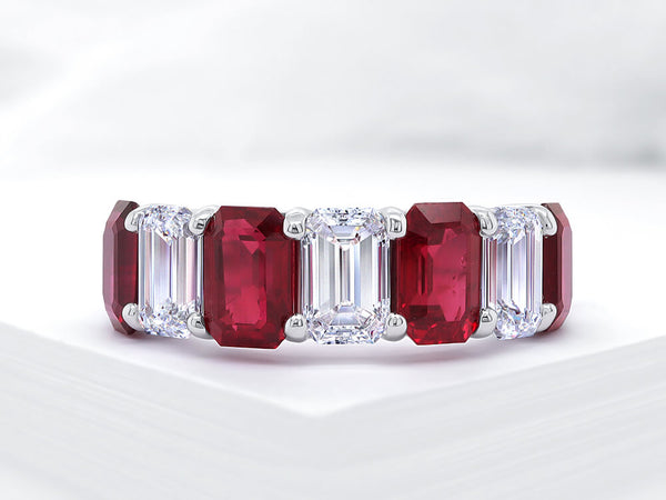 Octagon Diamond and Ruby Platinum Eternity Ring - Ian Sharp Jewellery