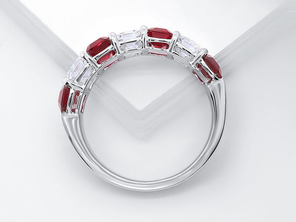Octagon Diamond and Ruby Platinum Eternity Ring - Ian Sharp Jewellery