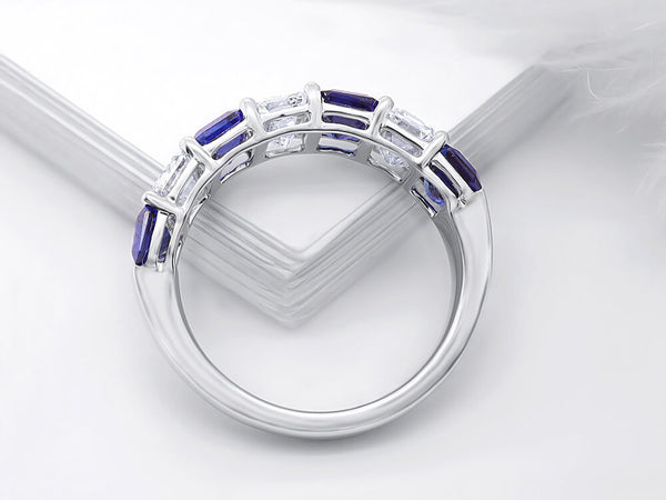 Octagon Diamond and Sapphire Platinum Eternity Ring - Ian Sharp Jewellery
