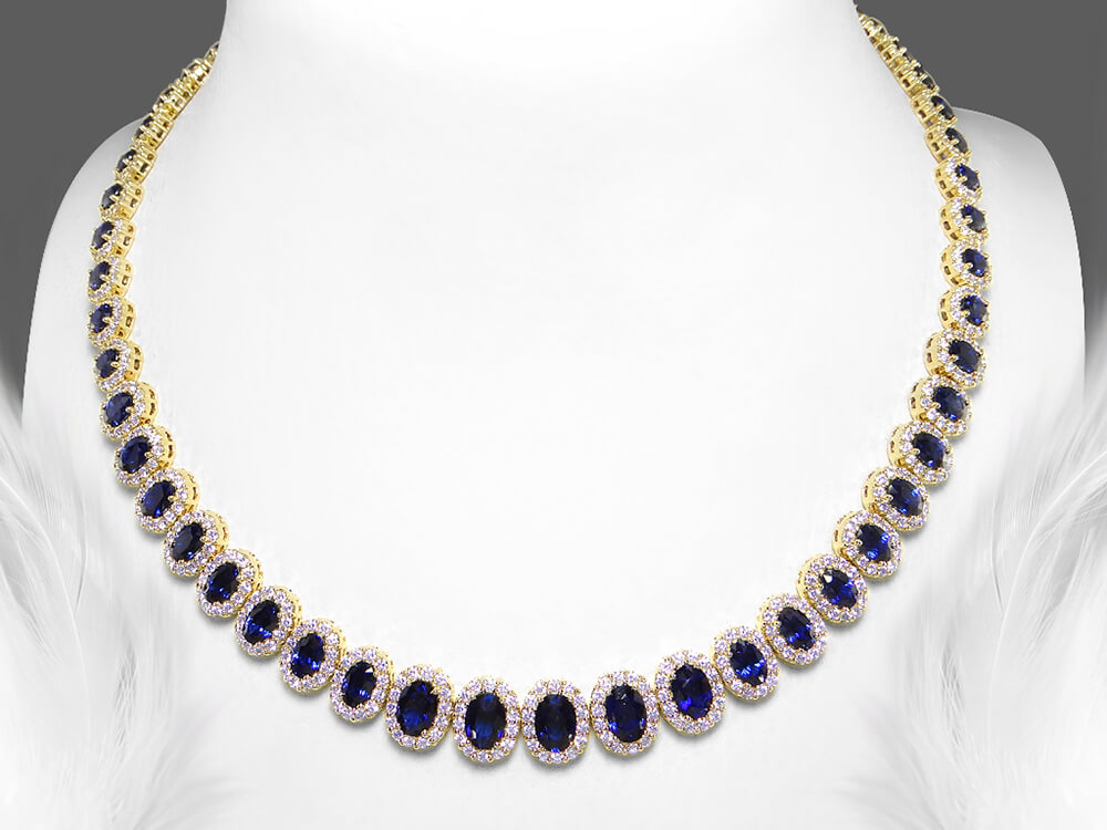Fancy cut cz necklace with blue sapphire -