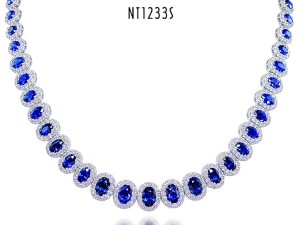 Stunning Diamond and Oval Blue Sapphire Necklace - Ian Sharp Fine Jewellery