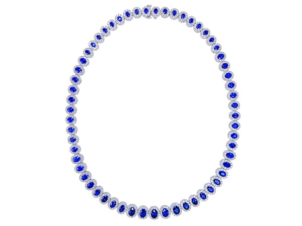 Stunning Diamond and Oval Blue Sapphire Necklace - Ian Sharp Fine Jewellery