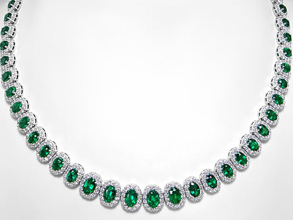 Stunning Diamond and Oval Emerald Necklace - Ian Sharp Jewellery